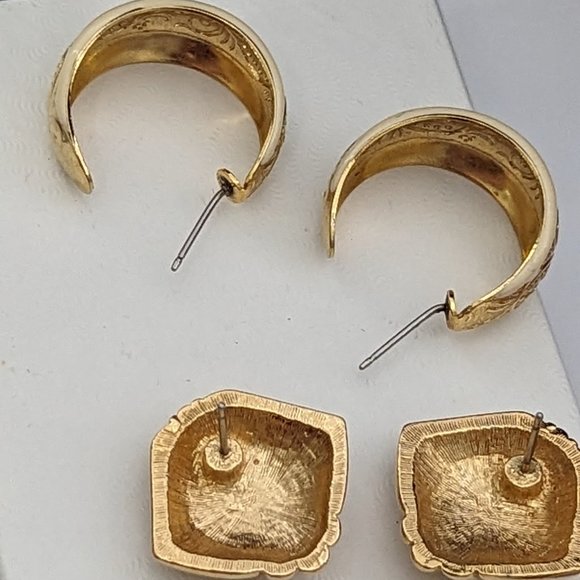 1970s Earrings Cream and Gold Enamel Art are for Pierced Post Gold plated Cute - Picture 11 of 13